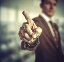 Businessman Pointing Up in Blurry HumanCanvas Integration Style photo