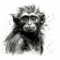 Impressionistic Realistic Blackwork Style Cartoon Monkey on White Background photo