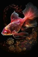 Divine Light Chinese Red Carp Swimming in Transparent Water Flow photo