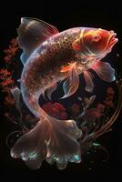 Flowing Divine Light Chinese Red Carp in Transparent Water photo