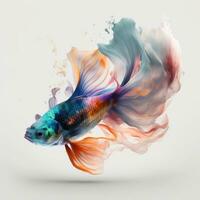 vibrante koi pescado nadando en translúcido fumar con dinámica Encendiendo foto