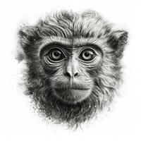 Impressionistic Realistic Blackwork Style of a Cute Monkey on White Background photo