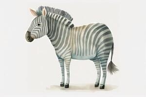 Whimsical Watercolor Illustration of a Zebra in Soft Colors for Childrens Book photo