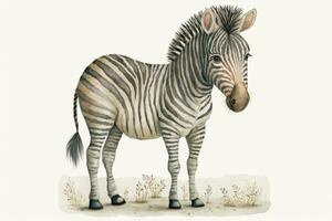 Whimsical Watercolor Illustration of a Zebra in Soft Colors for Childrens Book photo