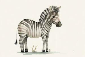 Whimsical Watercolor Illustration of a Zebra for Childrens Book Generative AI photo
