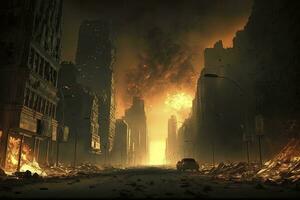 Apocalyptic Cityscape with Burning Streets photo