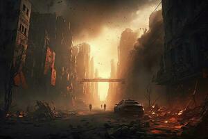 Apocalyptic Cityscape Streets on Fire photo