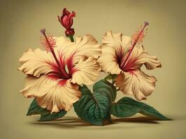 CrossProcessed Hibiscus Flowers on Beige Background photo