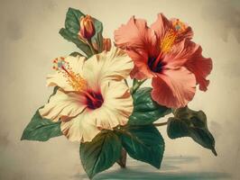 CrossProcessed Hibiscus Flowers on Beige Background photo
