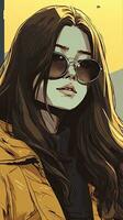 Mystery Girl with Yellow Glasses in Noir Comic Art Style photo