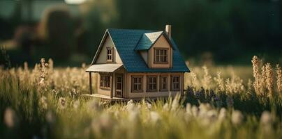 Tranquil Green Wooden House in Tall Grass photo