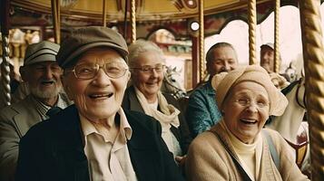 Joyful Senior Citizens Riding a MerryGoRound photo