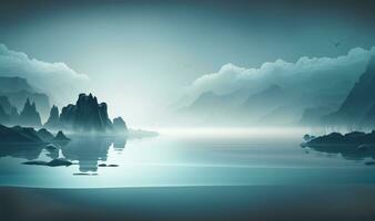 Tranquil Blue Scene Illustrated Background photo