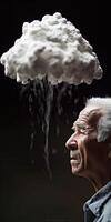 Man in the Rain Miniature Cloud Pouring on Head photo