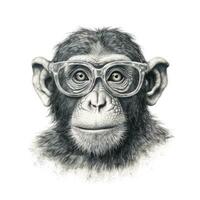 Intelligent Primate with Reading Glasses in Impressionistic Blackwork Style on White Background photo