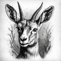 NeoTraditional Antelope in Impressionistic Blackwork Style on White Background photo