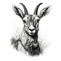 NeoTraditional Antelope in Impressionistic Blackwork Style on White Background photo