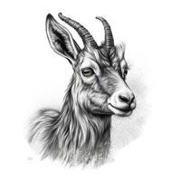 NeoTraditional Antelope in Impressionistic Blackwork Style on White Background photo