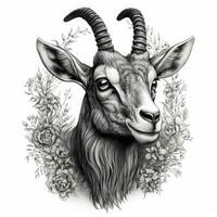 NeoTraditional Antelope in Impressionistic Blackwork Style on White Background photo