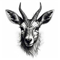 NeoTraditional Antelope in Impressionistic Blackwork Style on White Background photo