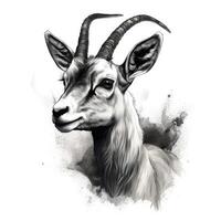 NeoTraditional Antelope in Impressionistic Blackwork Style on White Background photo