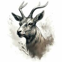 NeoTraditional Antelope in Impressionistic Blackwork Style on White Background photo