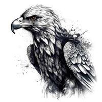 NeoTraditional Eagle in Impressionistic Realistic Blackwork Style on White Background photo