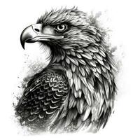 NeoTraditional Eagle in Impressionistic Realistic Blackwork Style on White Background photo