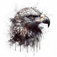 Impressionistic Realistic NeoTraditional Geometric Eagle in Blackwork Style on White Background photo