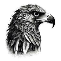 Impressionistic Realistic NeoTraditional Geometric Eagle in Blackwork Style on White Background photo