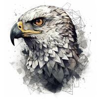 Impressionistic Realistic NeoTraditional Geometric Eagle in Blackwork Style on White Background photo