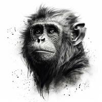 NeoTraditional Monkey with Cigar in Impressionistic Blackwork Style photo