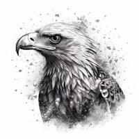 Mystical Eagle in NeoTraditional Blackwork Style on White Background photo