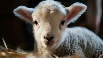 Adorable Newborn Lamb CloseUp photo