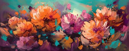 Colorful Digital Art Painting of Flowers on Canvas photo