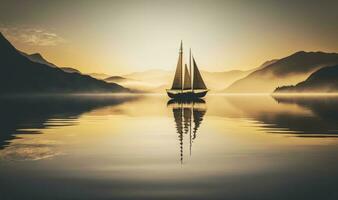 Dreamy Sunset Sailing on Calm Lake with Professional Color Grading photo