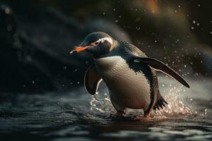Cinematic Shot of a Running Penguin in Stunning Detail photo