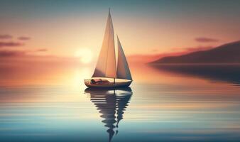 Dreamy Sunset Sailing on Calm Lake Background for Invitations and Posters Generative AI photo