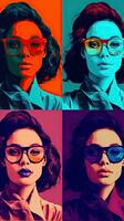 Stylish Women in Colorful Glasses Vintage Illustrations photo