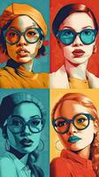 Stylish Women in Colorful Glasses Vintage Illustrations photo
