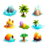 Set of 9 Adorable Tropical Island Icons for 3D Game Assets photo