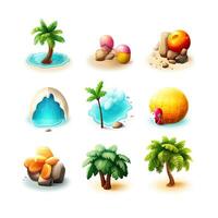 Set of 9 Adorable Tropical Island Icons for 3D Game Assets photo