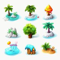 Set of 9 Adorable Tropical Island Icons for 3D Game Assets photo