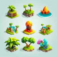 Set of 9 Adorable Tropical Island Icons for 3D Game Assets photo