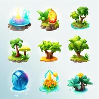 Set of 9 Adorable Tropical Island Icons for 3D Game Assets photo