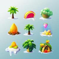 Set of 9 Adorable Tropical Island Icons for 3D Game Assets photo