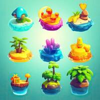 Set of 9 Adorable Tropical Island Icons for 3D Game Assets photo