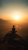 Sunrise Yoga Silhouette on Hilltop photo