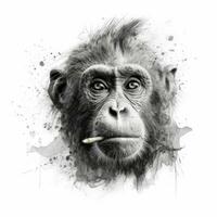 Smoking Monkey in Impressionistic Blackwork Style on White Background photo