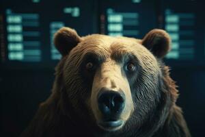 Surprised Bear Watching Market Rise Helplessly Against Bulls photo